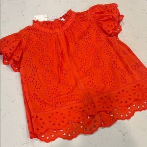 Vibrant Orange Eyelet Kids Blouse